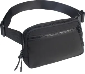 2-Way Zipper Fanny Pack for Women Men Mini Belt Bag Small Waist Bag Pouch Traveling Outdoor Hiking Running Casual Adjustable (F4-Black)