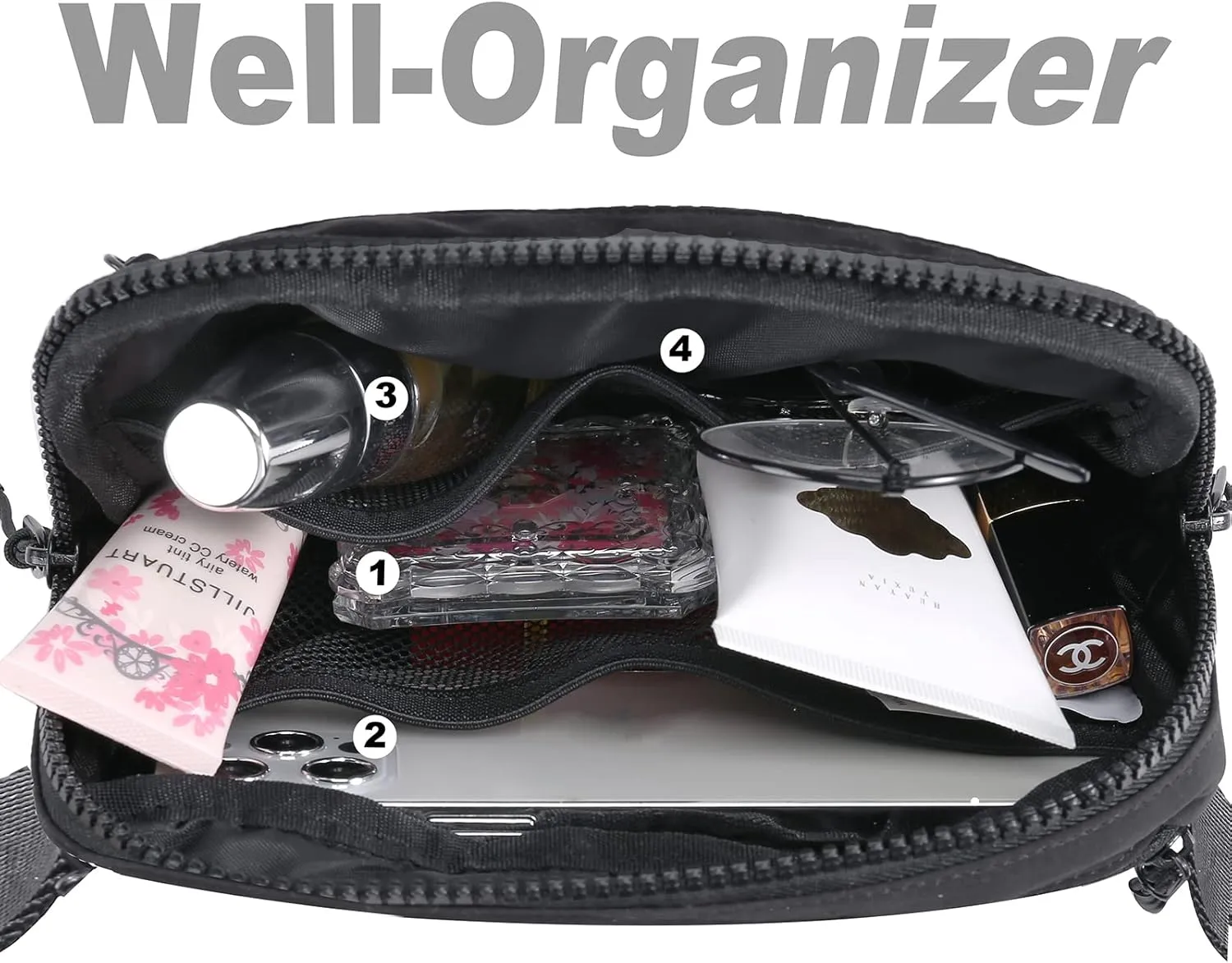 2-Way Zipper Fanny Pack for Women Men Mini Belt Bag Small Waist Bag Pouch Traveling Outdoor Hiking Running Casual Adjustable (F4-Black)