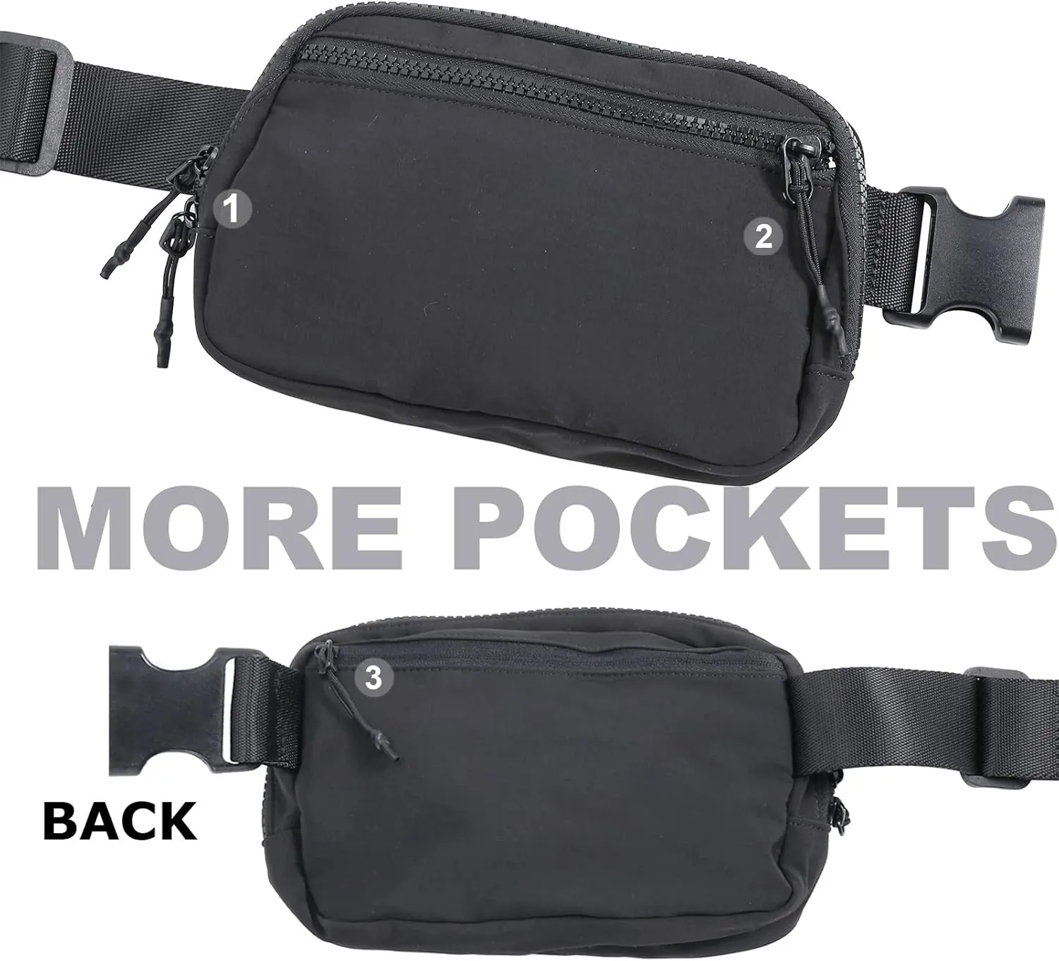 2-Way Zipper Fanny Pack for Women Men Mini Belt Bag Small Waist Bag Pouch Traveling Outdoor Hiking Running Casual Adjustable (F4-Black)