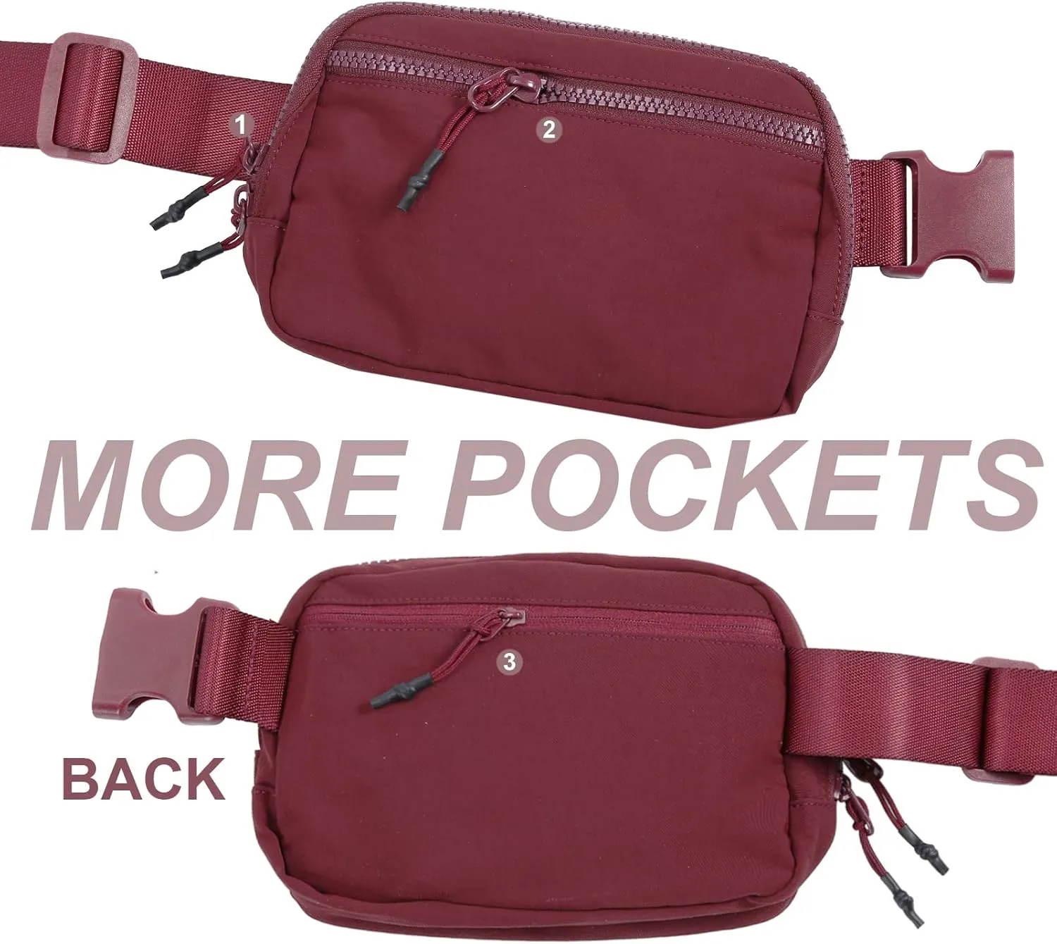 2-Way Zipper Fanny Pack for Women Men Mini Belt Bag Small Waist Bag Pouch Traveling Outdoor Hiking Running Casual Adjustable (F4-Red)