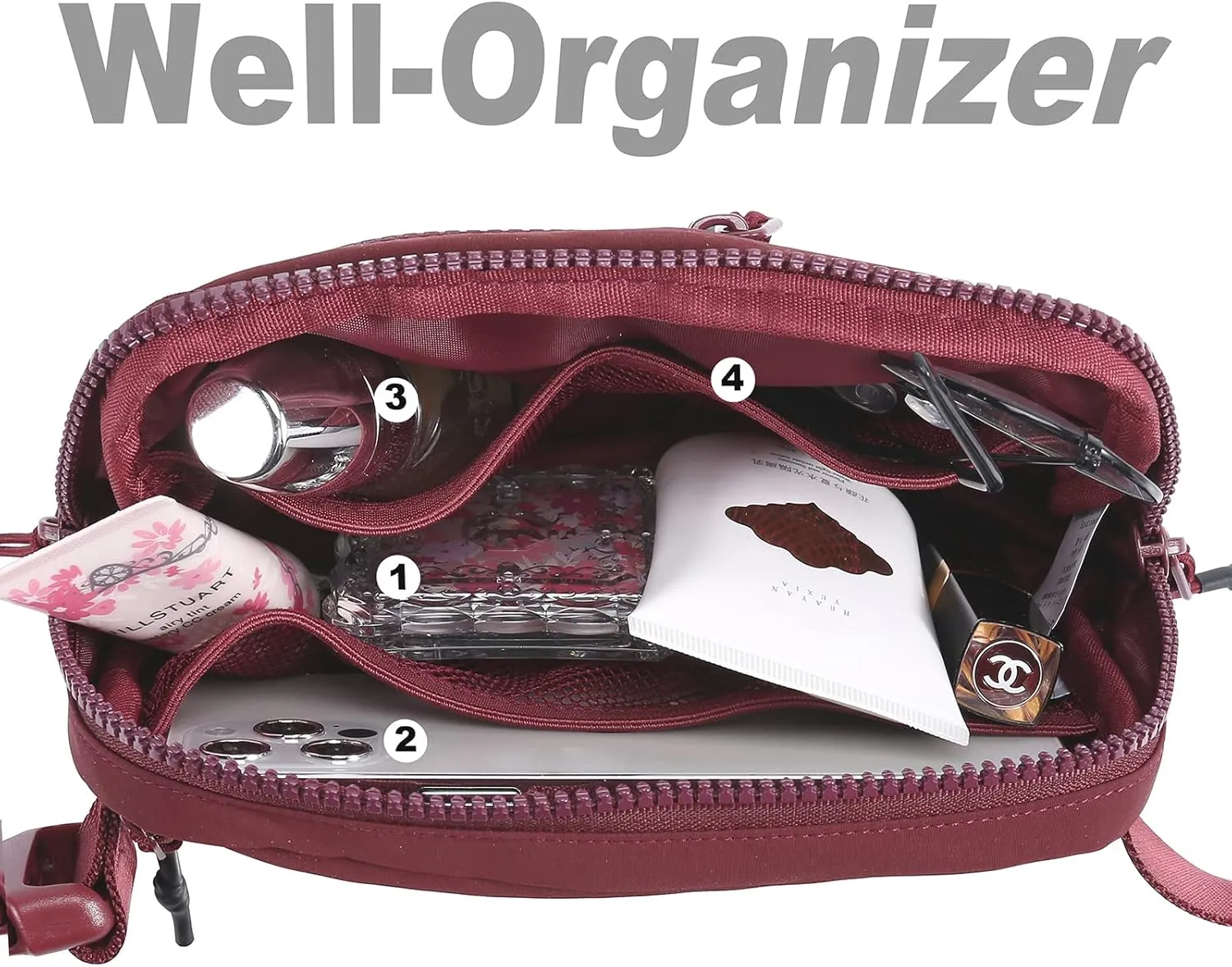 2-Way Zipper Fanny Pack for Women Men Mini Belt Bag Small Waist Bag Pouch Traveling Outdoor Hiking Running Casual Adjustable (F4-Red)