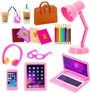 22 Pcs Miniature Pink Laptop Computer Tablet Miniatures Books Headset Glasses Mini House Decoration Accessories