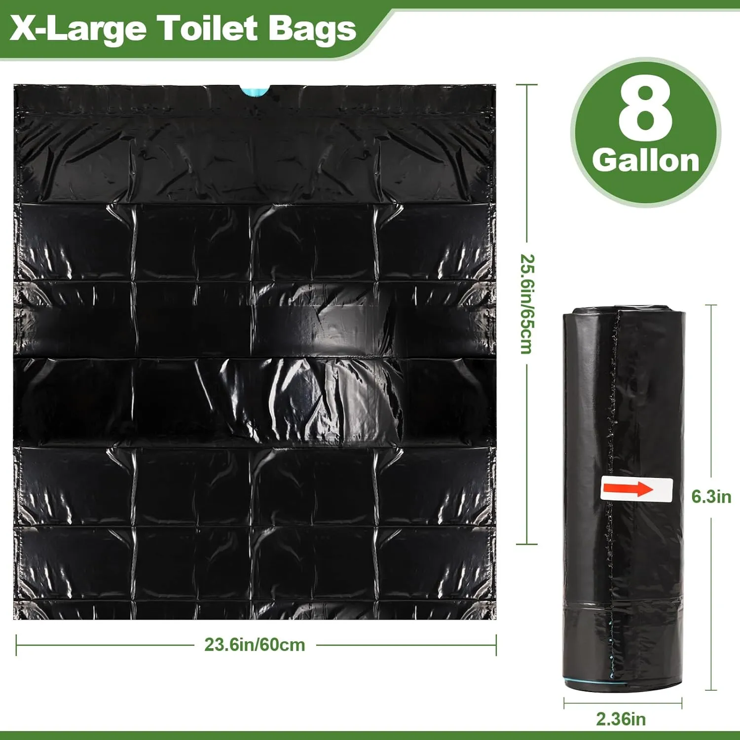 60 Portable Toilet Bags with Poo Gel Set, 8 Gallon Camping Toilet Bags with Absorbent Gels, Waste Bags, Leak-Proof Trash Bag for Camping Potty, Traveling