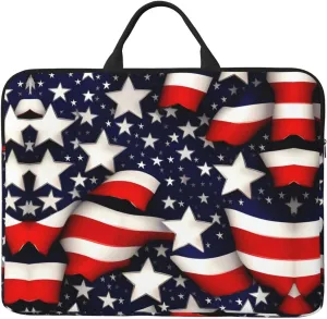 American Flag Stars Stripes Print Stylish 14in Polyester Laptop Bag Carry Laptop Bag With Water-Resistant Feature