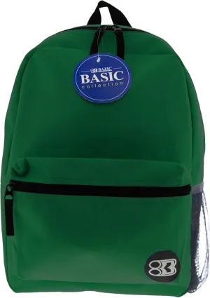 BAZIC School Backpack 16" Green, Lightweight School Bag Padded Back & Adjustable Strap for Students, Travel Bag Fit A4 Notebook, 12-Pack