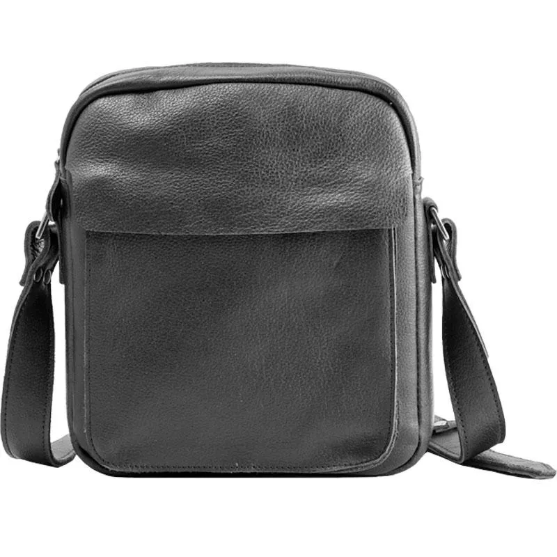 Black Small Leather Mens Shoulder Bags Messenger Bags for Men