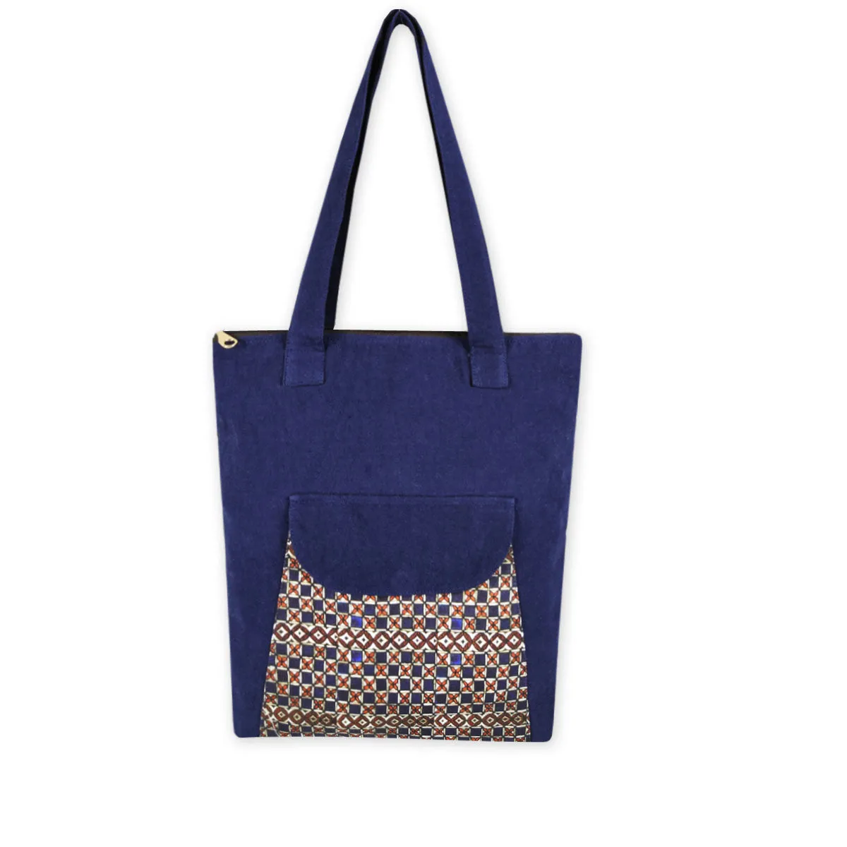 Blue Madhubani Checks Flap Tote Bag