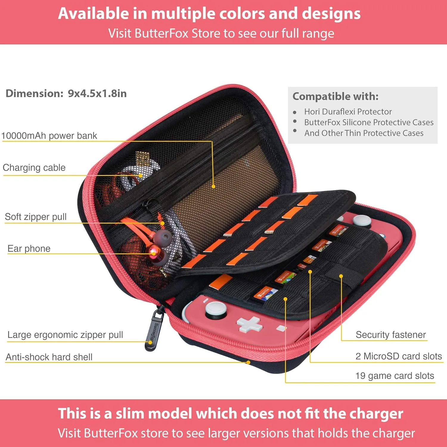 ButterFox Slim Carrying Case for Nintendo Switch Lite,19 Game and 2 Micro SD Card Holders, Storage for Switch Lite Accessories