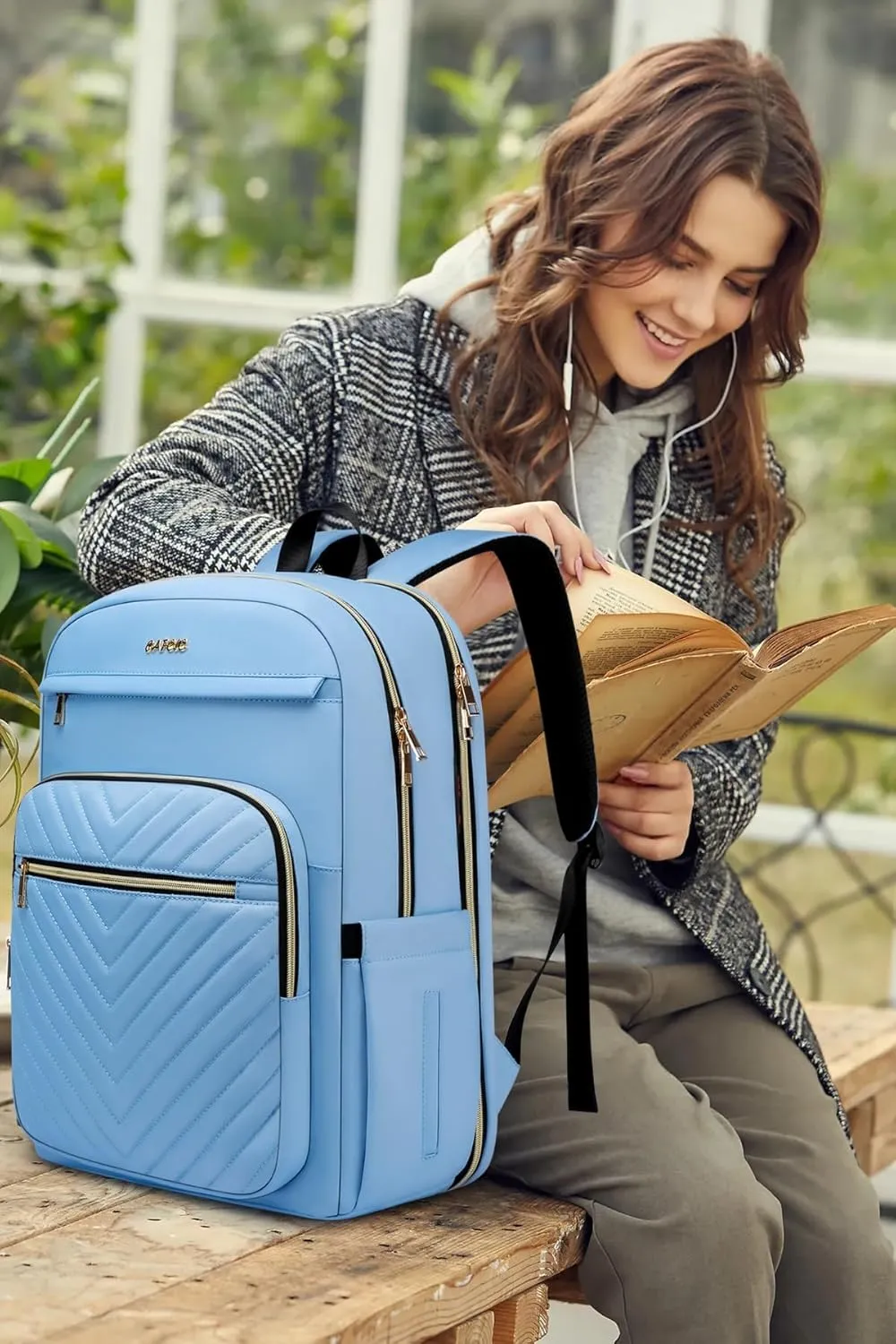 CAFELE Laptop Backpack Purse for Women Men Waterproof Teacher Nurse Bag, 17.3 inch Work laptop Bag with USB Port, Business Travel Computer Backpack Light Blue