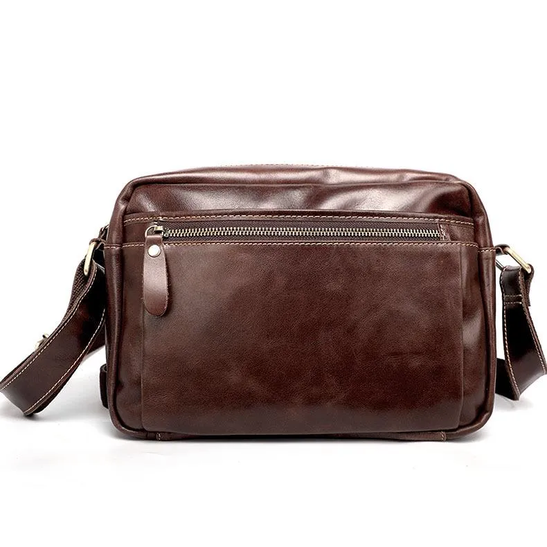 Casual Black Leather Mens Small Courier Bags Messenger Bag Brown Postman Bags For Men