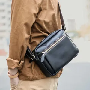 Casual Black Leather Mens Small Courier Bags Messenger Bag Brown Postman Bags For Men