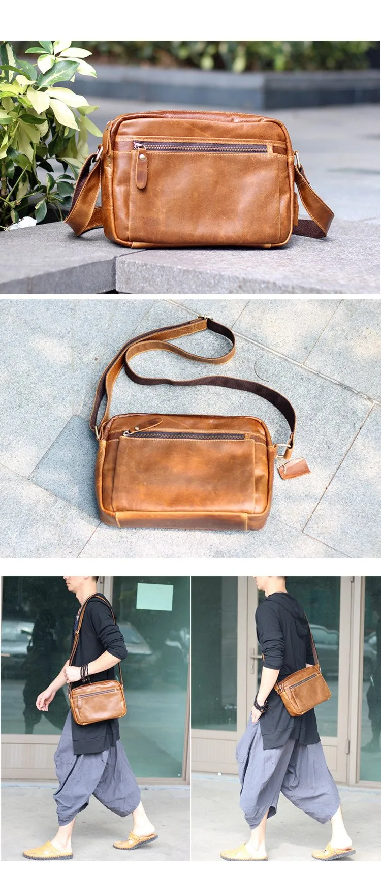 Casual Black Leather Mens Small Courier Bags Messenger Bag Brown Postman Bags For Men