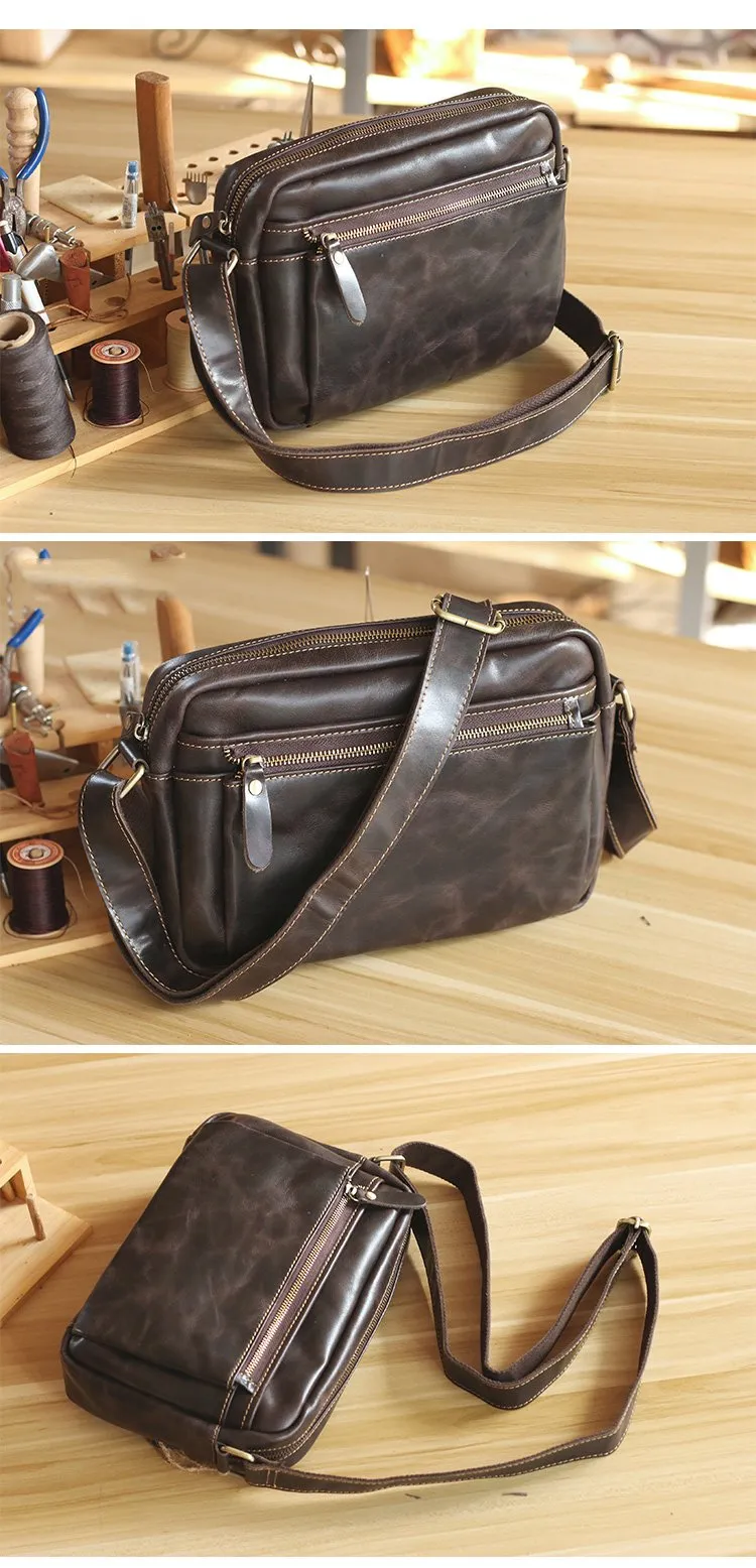 Casual Black Leather Mens Small Courier Bags Messenger Bag Brown Postman Bags For Men