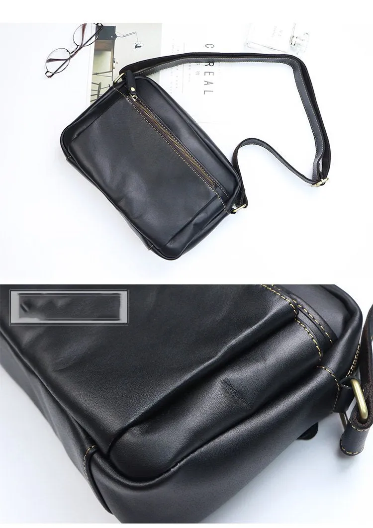 Casual Black Leather Mens Small Courier Bags Messenger Bag Brown Postman Bags For Men
