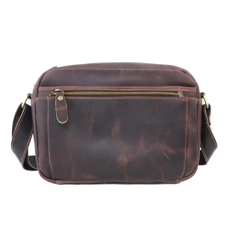 Casual Black Leather Mens Small Courier Bags Messenger Bag Brown Postman Bags For Men
