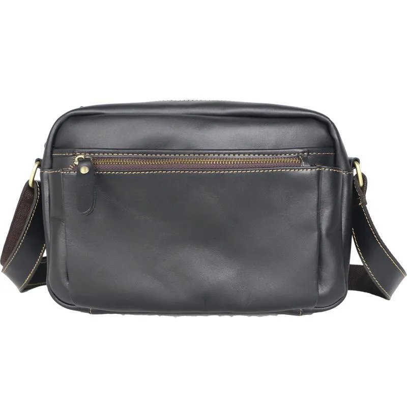 Casual Black Leather Mens Small Courier Bags Messenger Bag Brown Postman Bags For Men