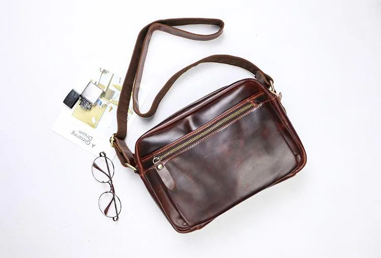 Casual Black Leather Mens Small Courier Bags Messenger Bag Brown Postman Bags For Men