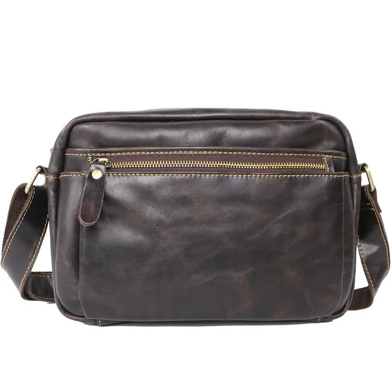 Casual Black Leather Mens Small Courier Bags Messenger Bag Brown Postman Bags For Men
