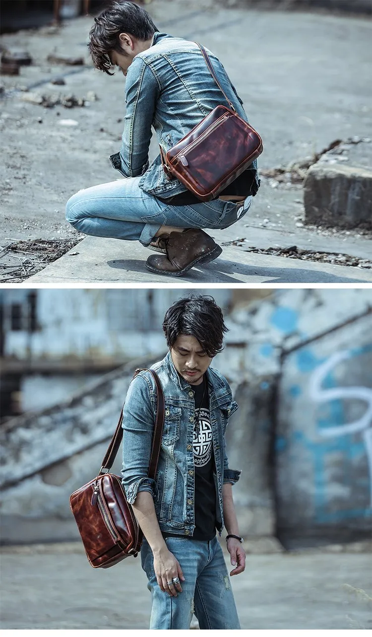Casual Black Leather Mens Small Courier Bags Messenger Bag Brown Postman Bags For Men