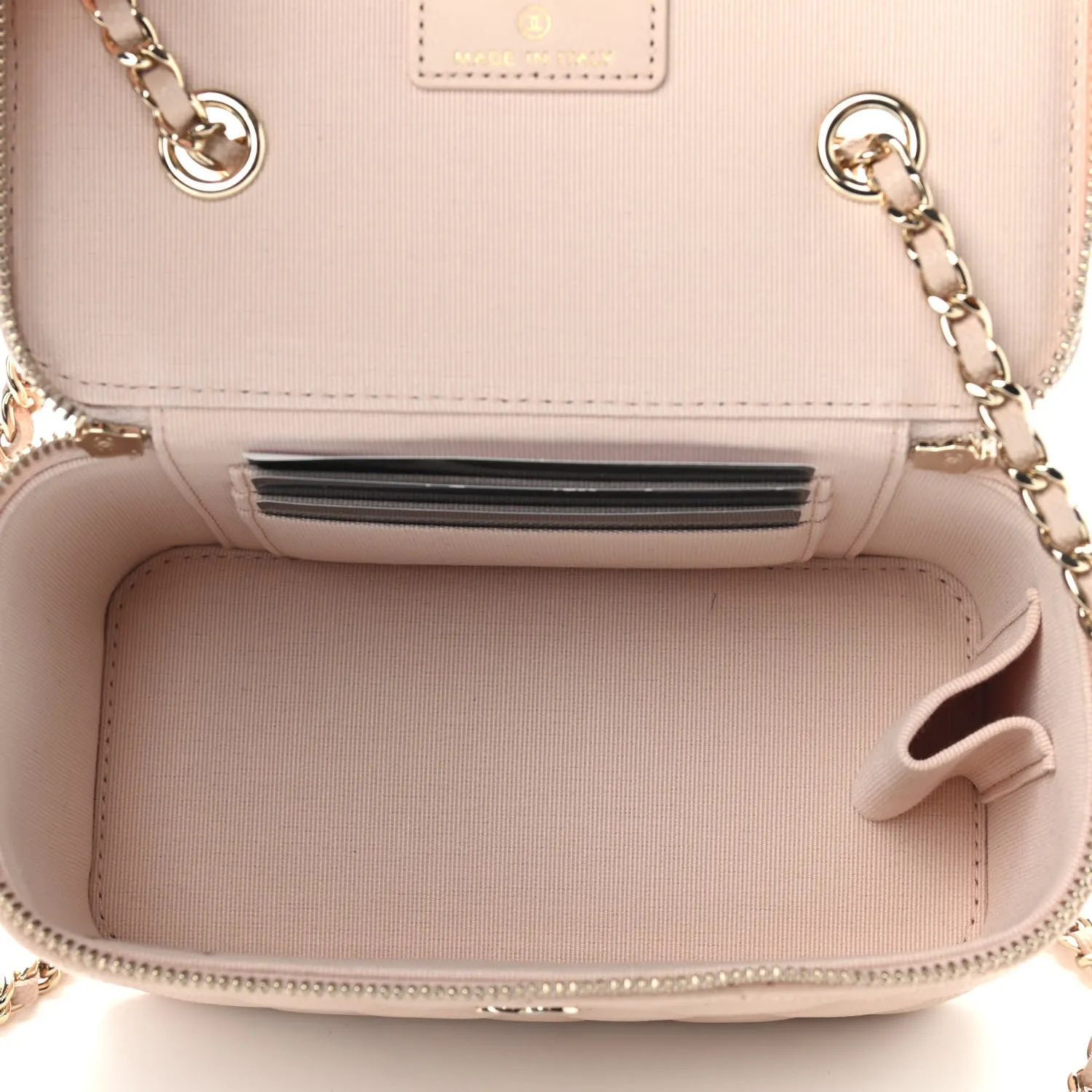 CHANEL CAVIAR QUILTED SMALL VANITY CASE WITH CHAIN