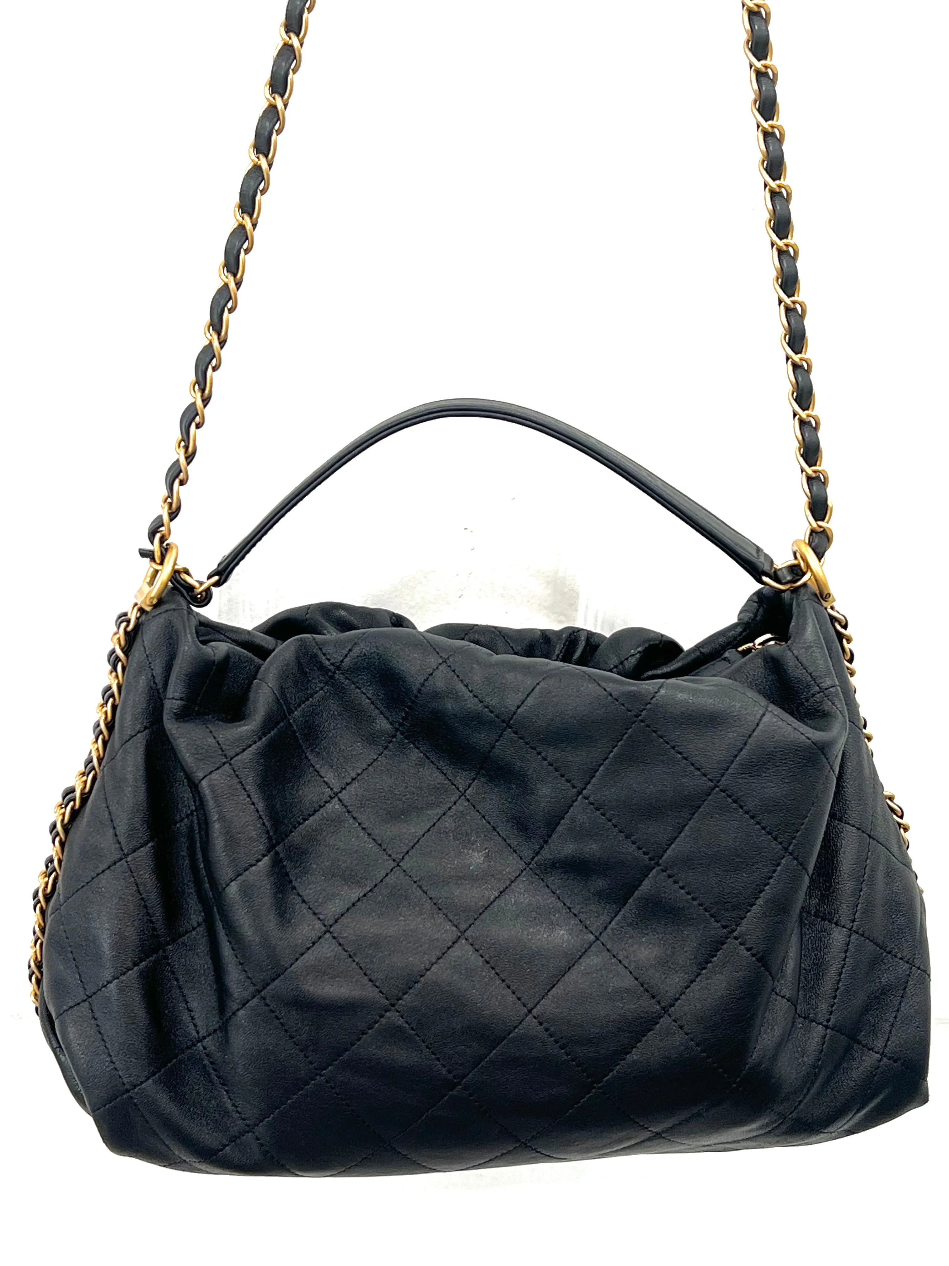 CHANEL QUILTED CALFSKIN DOUBLE CHAIN COCO SHELTER HOBO BAG