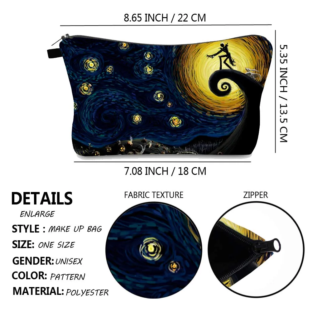 Cosmetic Bag MRSP Makeup bags for women,Small makeup pouch Travel bags for toiletries waterproof Dead The Nightmare Before Christmas (The Starry Night)