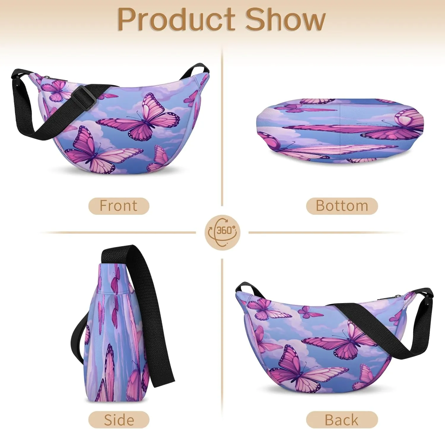 Crescent Crossbody Bag for Women Men, Lightweight Small Sling Hobos Dumpling Bag Crescent Purse, Crescent Moon Bags