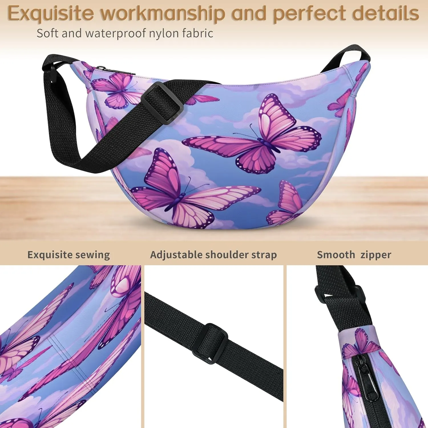 Crescent Crossbody Bag for Women Men, Lightweight Small Sling Hobos Dumpling Bag Crescent Purse, Crescent Moon Bags
