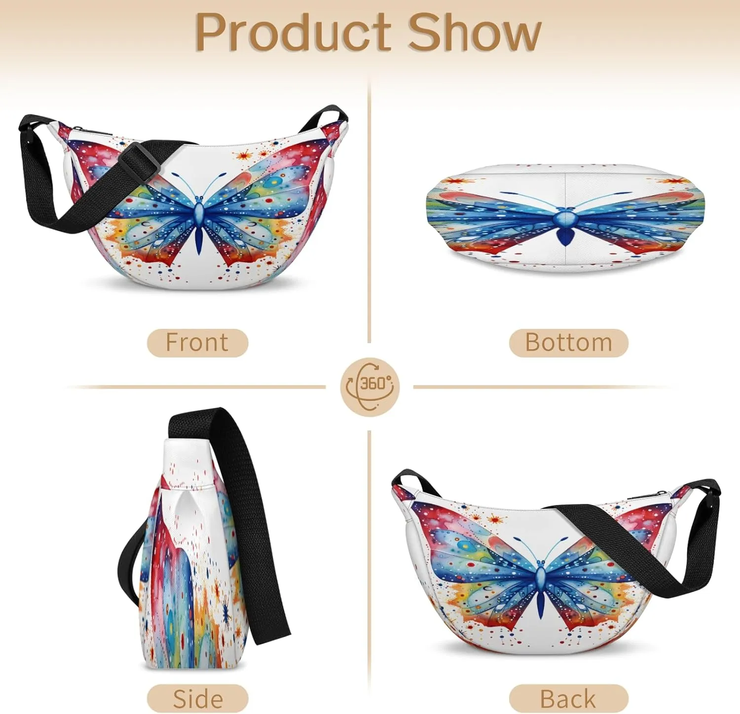 Crescent Crossbody Bag for Women Men, Lightweight Small Sling Hobos Dumpling Bag Crescent Purse, Crescent Moon Bags