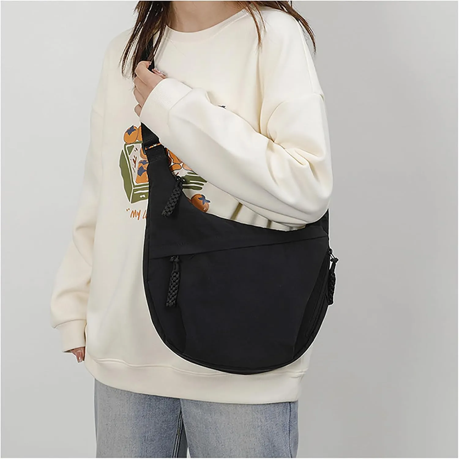 Crescent Shoulder Bag Nylon Crossbody Bag for Women Nylon Hobo Bags Slouchy Sling Purse Dumpling Bags