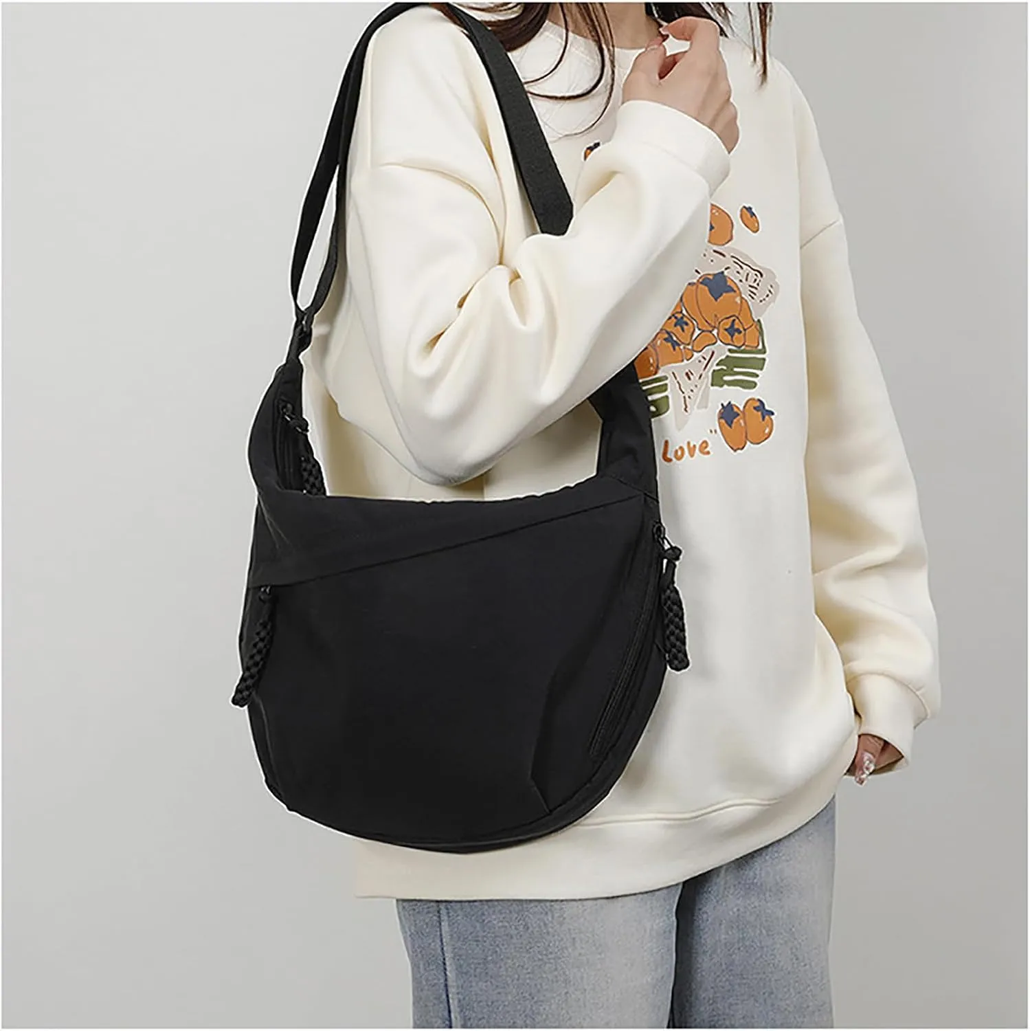 Crescent Shoulder Bag Nylon Crossbody Bag for Women Nylon Hobo Bags Slouchy Sling Purse Dumpling Bags