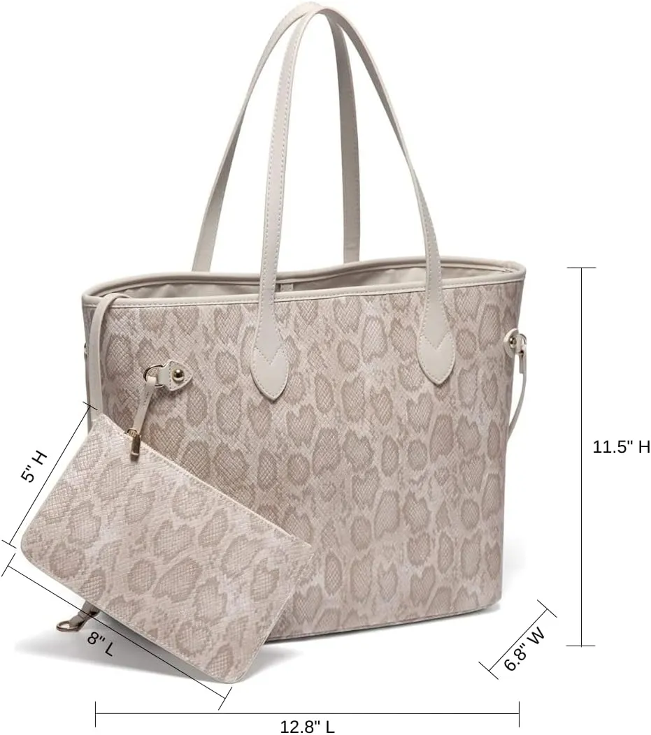Daisy Rose Tote Shoulder Travel Bag & Matching Clutch PU Vegan Leather