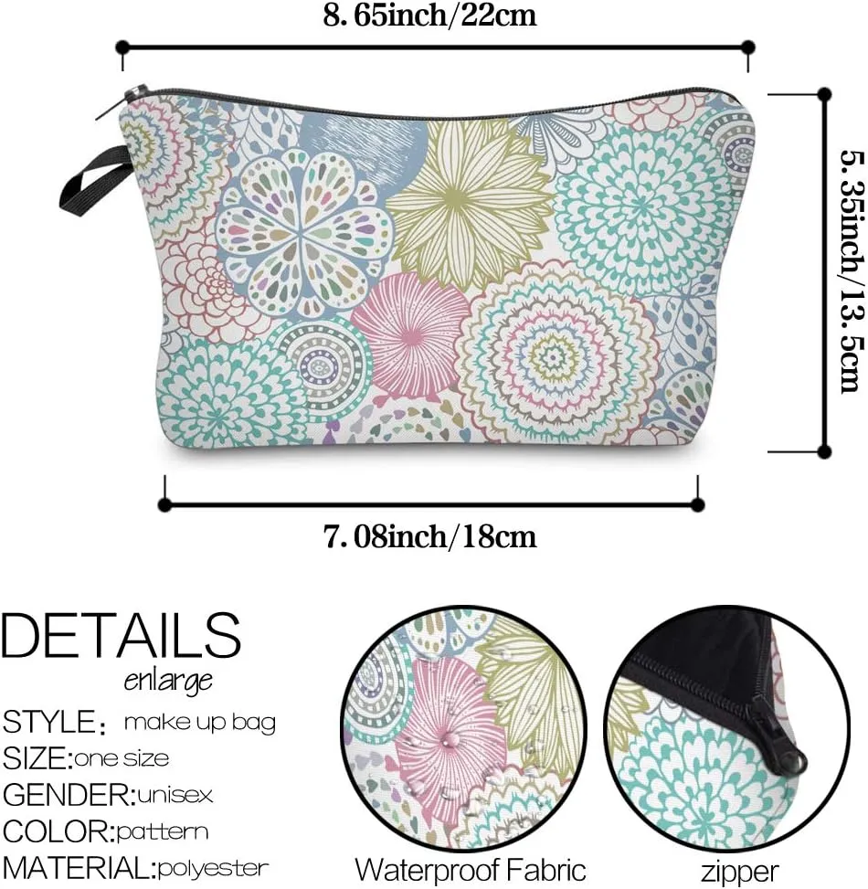 Deanfun Cosmetic Bag for Women, Mandala Flowers Waterproof Makeup Bags Roomy Toiletry Pouch Travel Accessories Gifts (51561)
