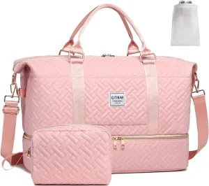 Duffle Bags for women,50L Quilted Travel Weekender Bag with Shoe Compartment, Large Carry On Overnight Tote Gym Bag