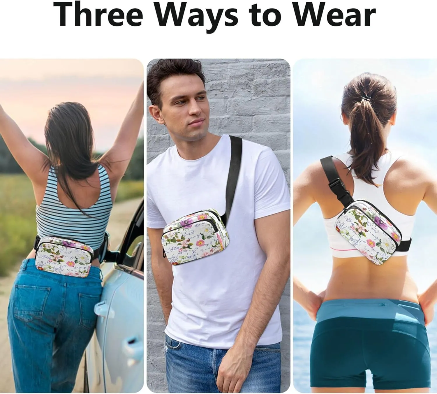 Exnundod Unique Math Design Flower Fanny Packs for Women Men, Waist Pack Crossbody Bags Waterproof Adjustable Belt Strap for Running Hiking Workout