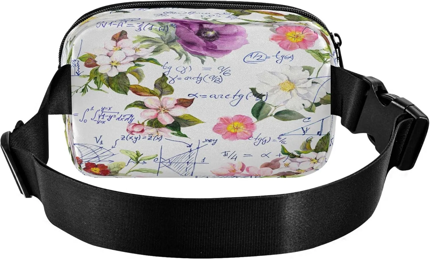 Exnundod Unique Math Design Flower Fanny Packs for Women Men, Waist Pack Crossbody Bags Waterproof Adjustable Belt Strap for Running Hiking Workout