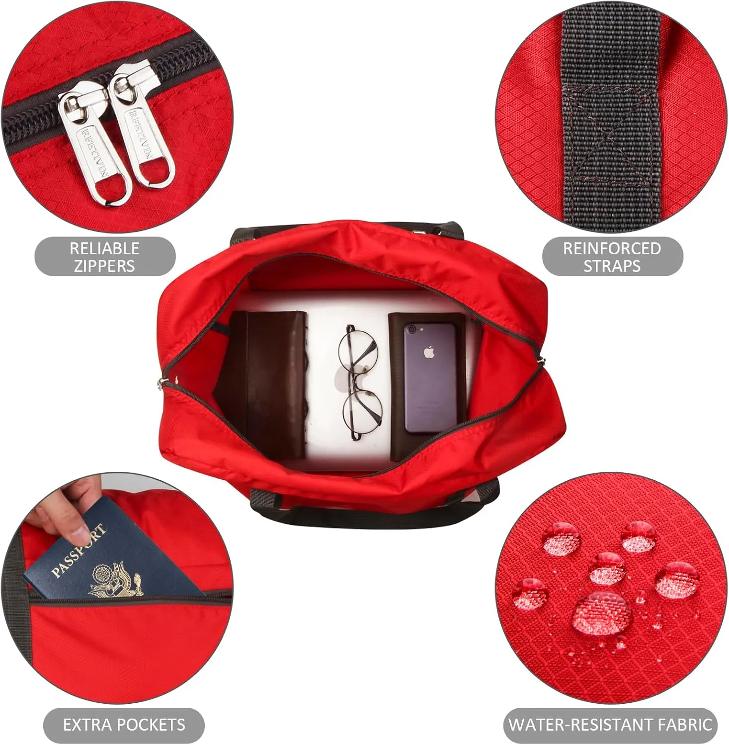 F.FETIVIN Personal item travel bag 17.7x12.6x6.3 for Spirit Airlines Lightweight carry on duffle bag waterproof for Gym,Sports,Vacation(Red)