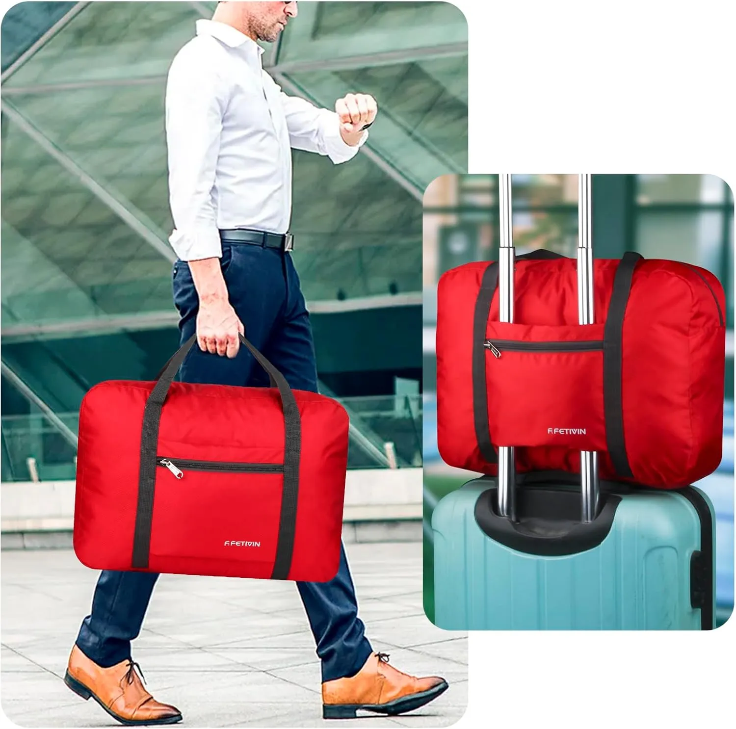 F.FETIVIN Personal item travel bag 17.7x12.6x6.3 for Spirit Airlines Lightweight carry on duffle bag waterproof for Gym,Sports,Vacation(Red)