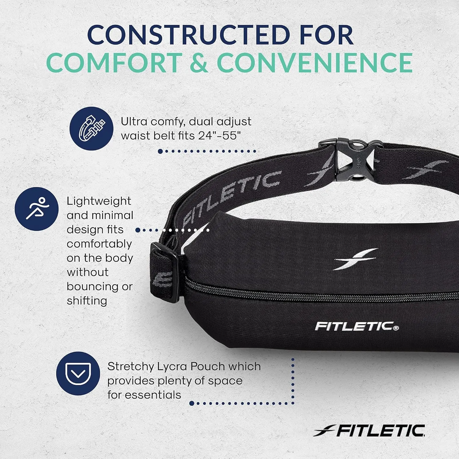 Fitletic Active Lifestyle Fanny Pack & Mini Sports Running Belt For Men & Women  Lightweight, Low Profile & Sleek Design  Ultra-Soft Expandable Lycra Pouch - Fits All Phones  Inner Organizer Pocket