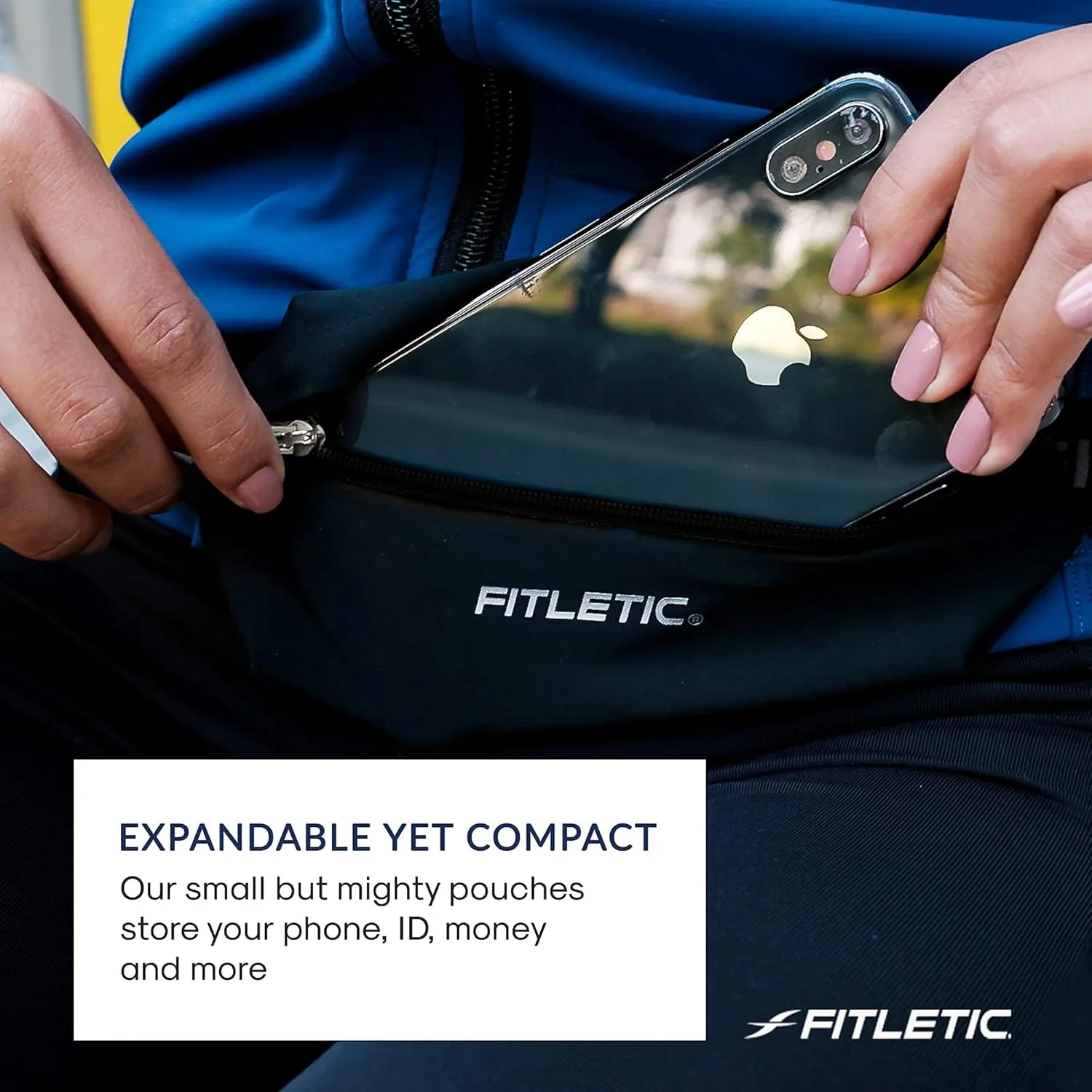 Fitletic Active Lifestyle Fanny Pack & Mini Sports Running Belt For Men & Women  Lightweight, Low Profile & Sleek Design  Ultra-Soft Expandable Lycra Pouch - Fits All Phones  Inner Organizer Pocket