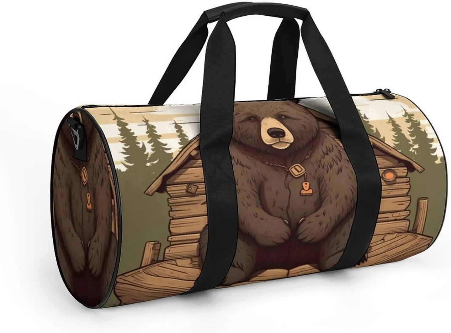 Gym Bag Rustic Lodge Bear Duffel Bag for Men Women Overnight Bag with Shoe Compartment Workout Bags