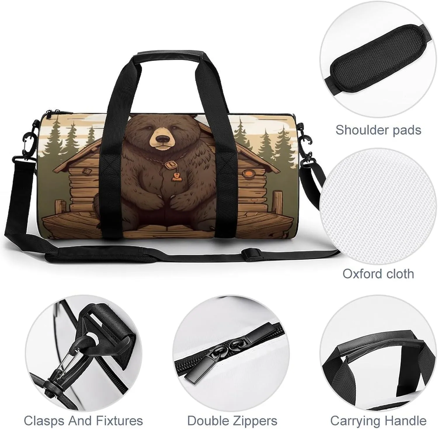 Gym Bag Rustic Lodge Bear Duffel Bag for Men Women Overnight Bag with Shoe Compartment Workout Bags