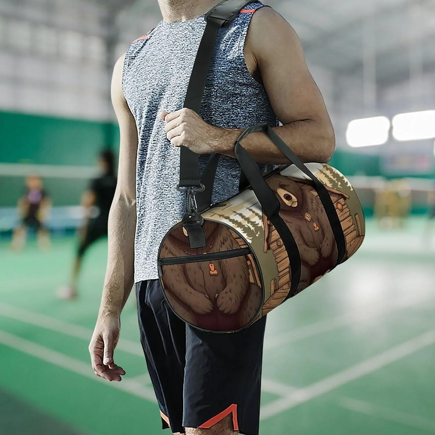 Gym Bag Rustic Lodge Bear Duffel Bag for Men Women Overnight Bag with Shoe Compartment Workout Bags