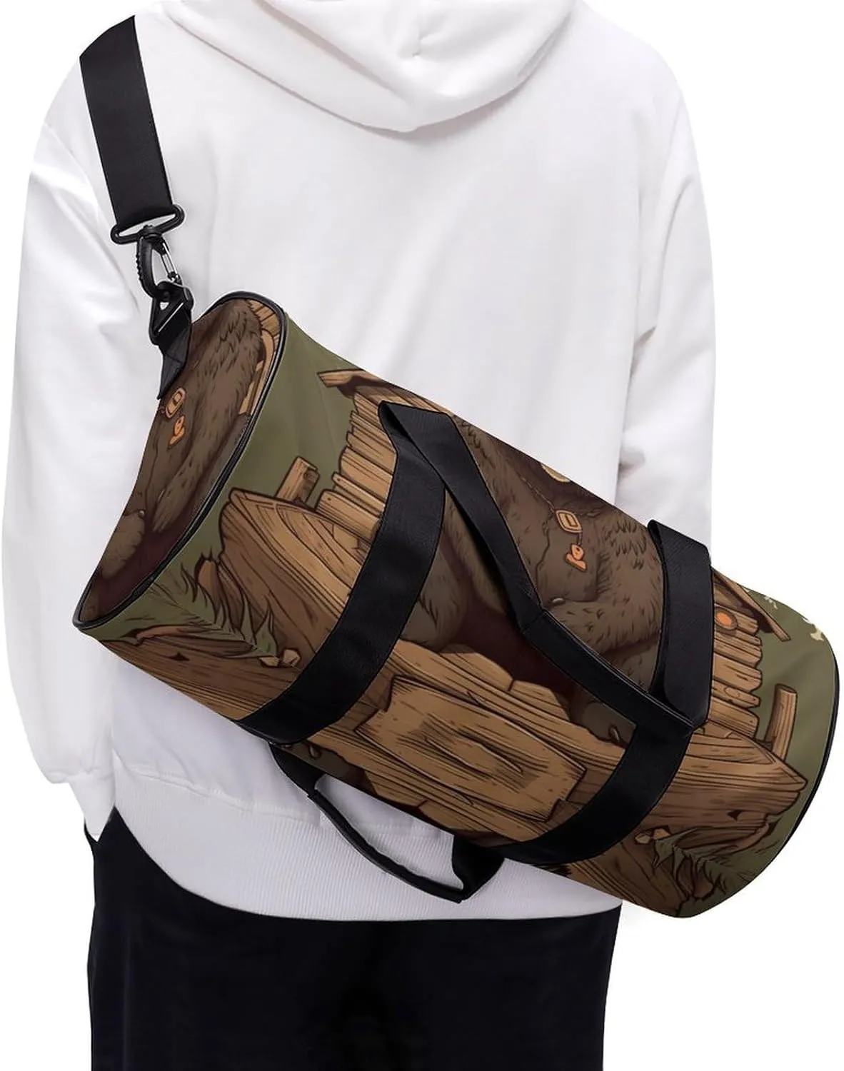 Gym Bag Rustic Lodge Bear Duffel Bag for Men Women Overnight Bag with Shoe Compartment Workout Bags