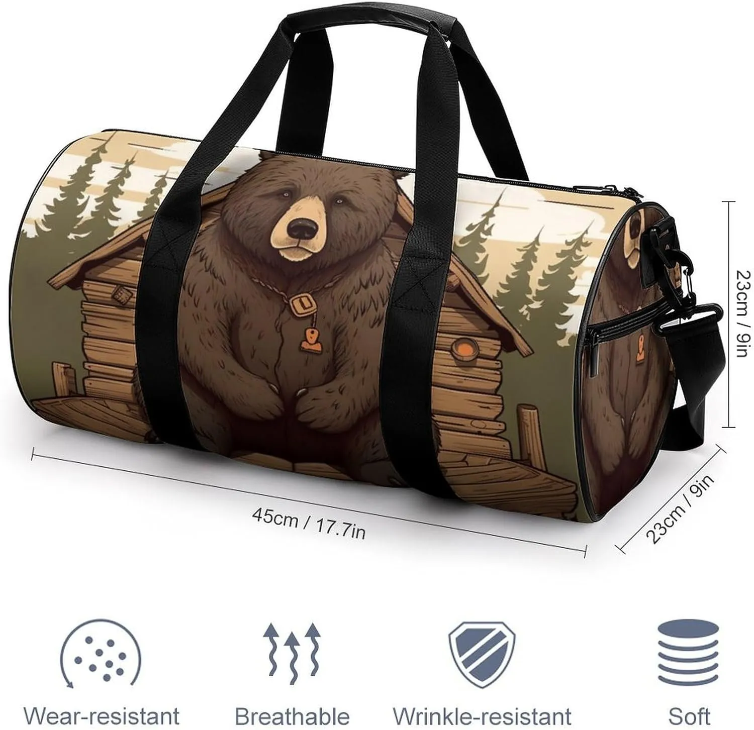 Gym Bag Rustic Lodge Bear Duffel Bag for Men Women Overnight Bag with Shoe Compartment Workout Bags