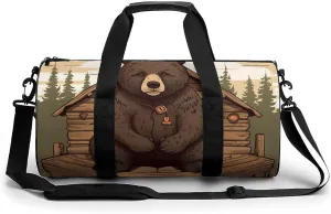 Gym Bag Rustic Lodge Bear Duffel Bag for Men Women Overnight Bag with Shoe Compartment Workout Bags