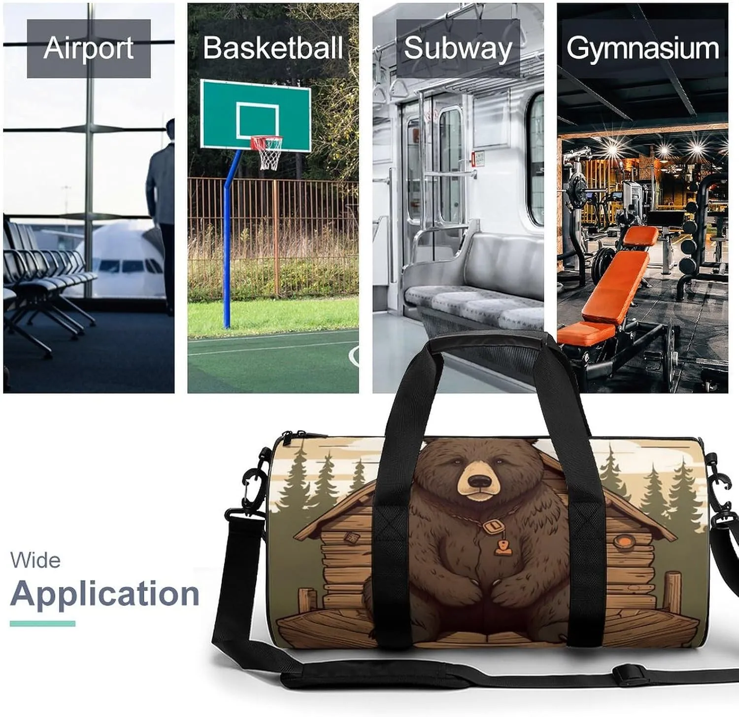 Gym Bag Rustic Lodge Bear Duffel Bag for Men Women Overnight Bag with Shoe Compartment Workout Bags