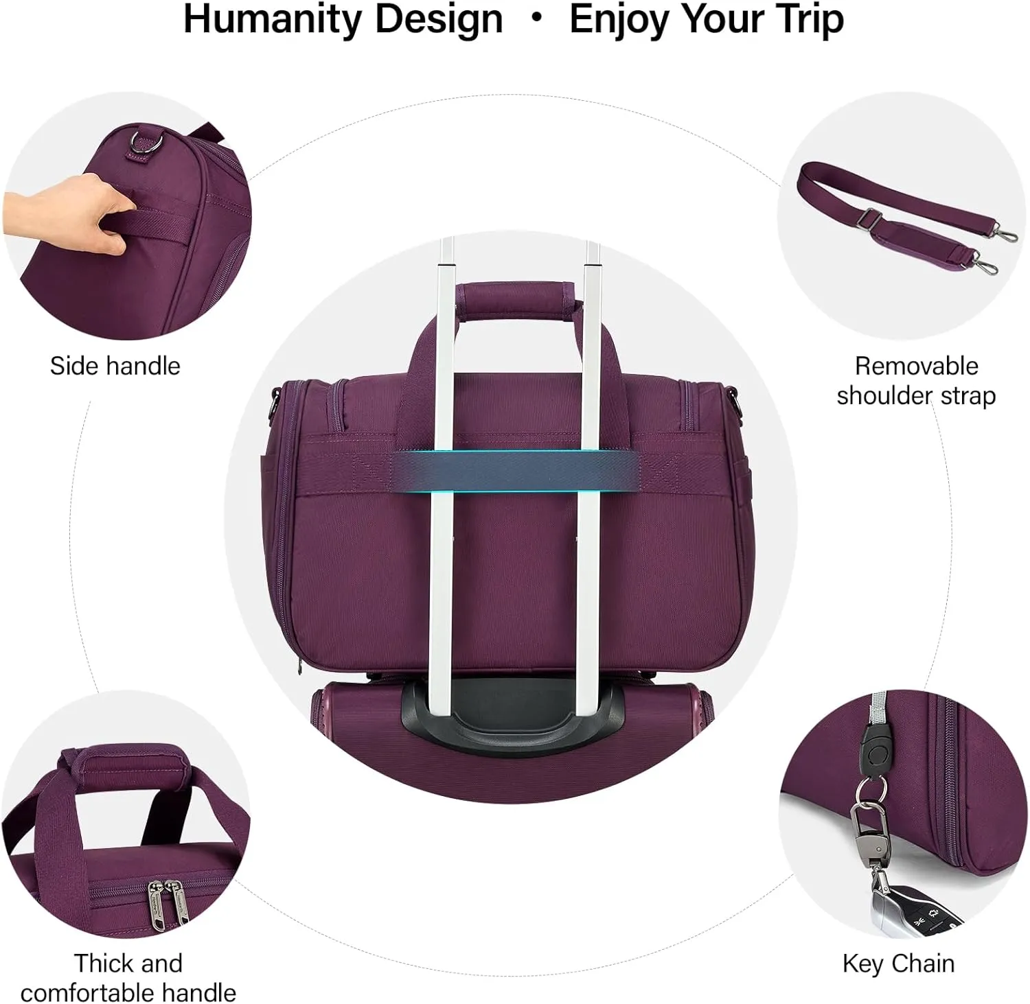 Hanke Foldable Underseat Carry On luggage Bag, Travel Tote Bag for Women & Men, Personal Item Travel Bag Softside Lightweight Luggage Bags for Travel Flight Crew Overnight Weekender Bag.Purple