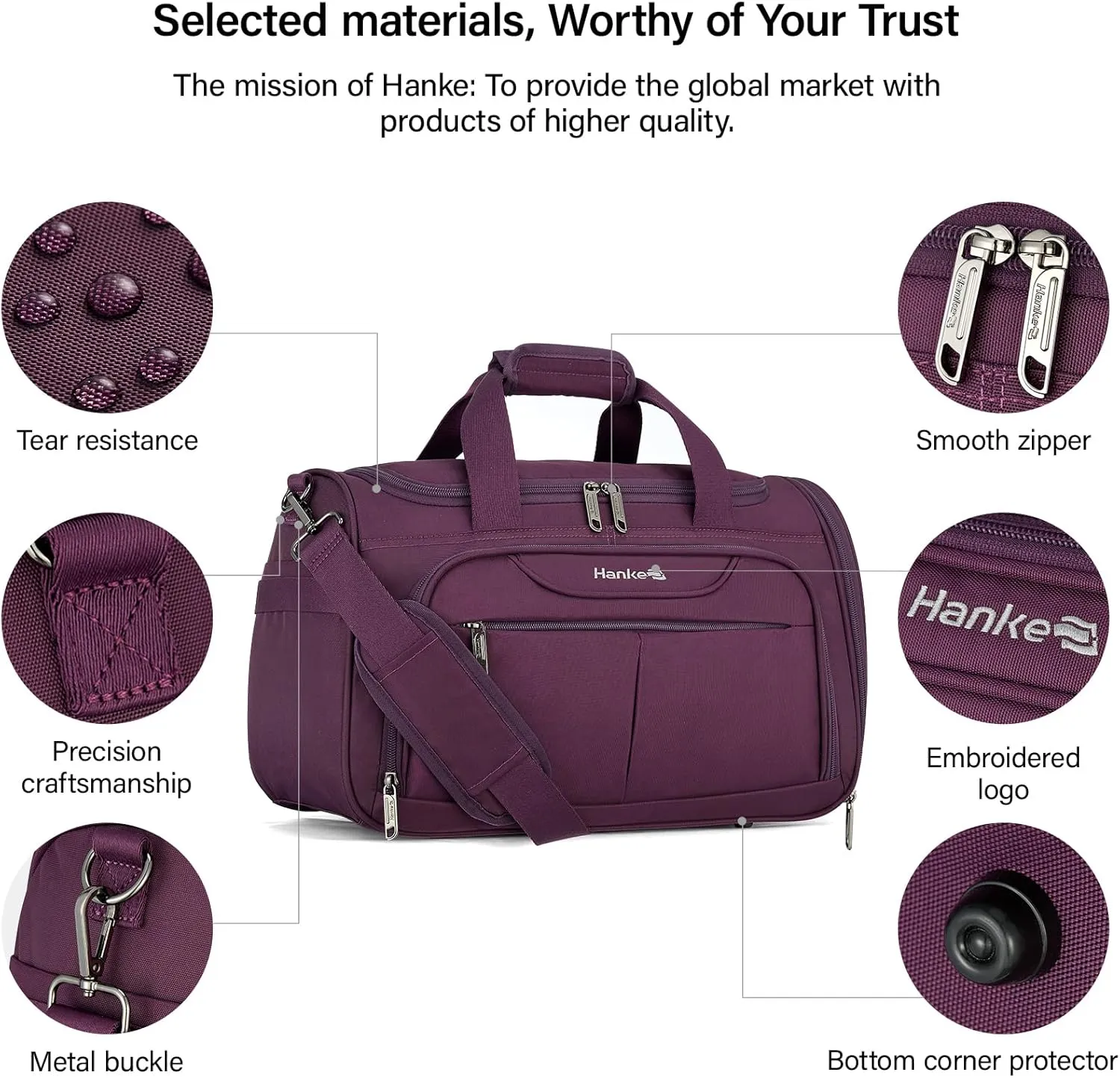 Hanke Foldable Underseat Carry On luggage Bag, Travel Tote Bag for Women & Men, Personal Item Travel Bag Softside Lightweight Luggage Bags for Travel Flight Crew Overnight Weekender Bag.Purple