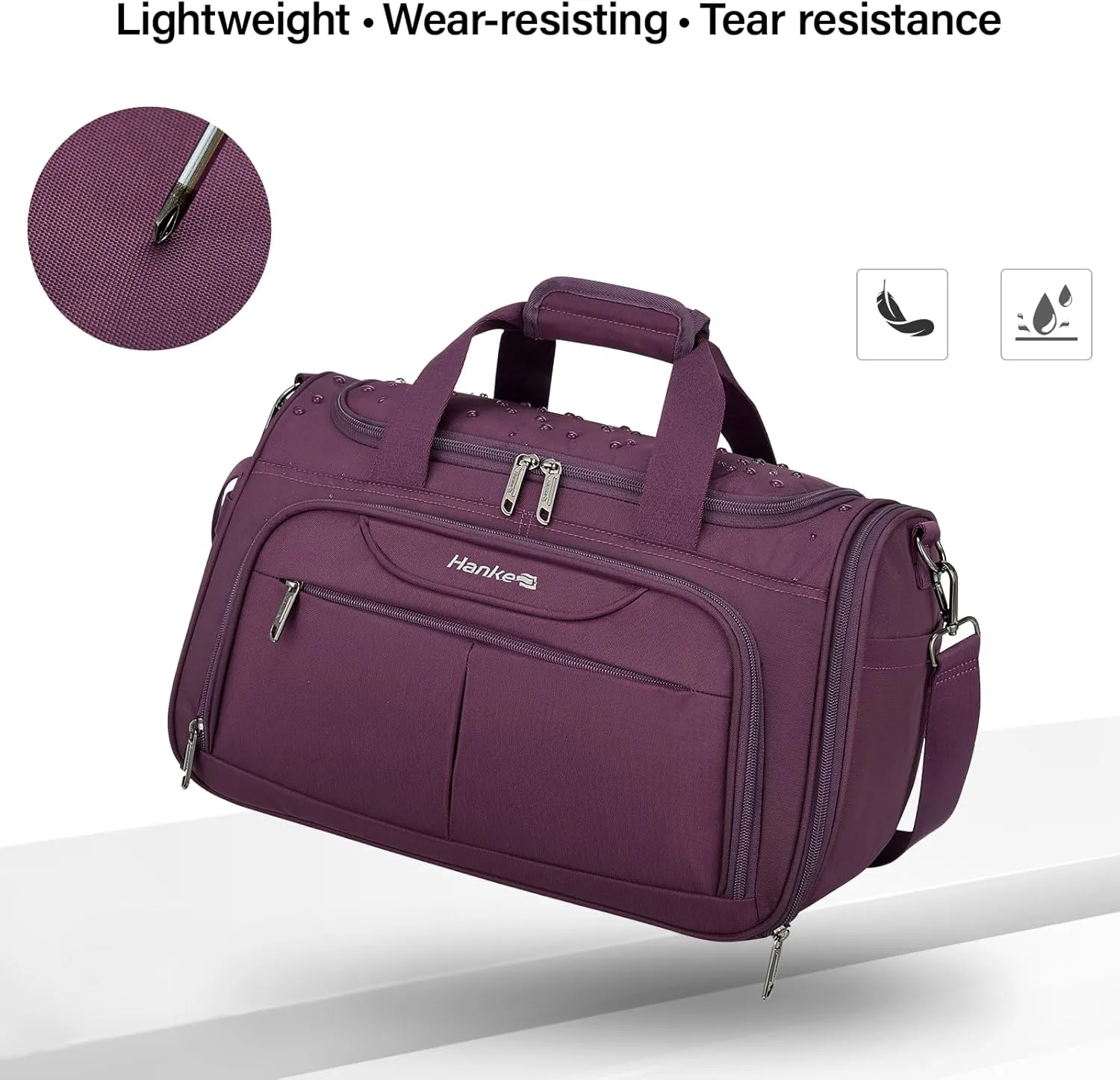 Hanke Foldable Underseat Carry On luggage Bag, Travel Tote Bag for Women & Men, Personal Item Travel Bag Softside Lightweight Luggage Bags for Travel Flight Crew Overnight Weekender Bag.Purple